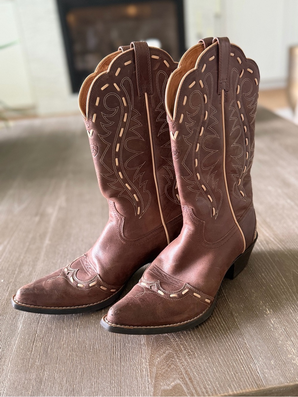 Ariat "Dixie" Pointed Snip Toe Western Boots Brown Oiled Rowdy #10004738 - 7.5